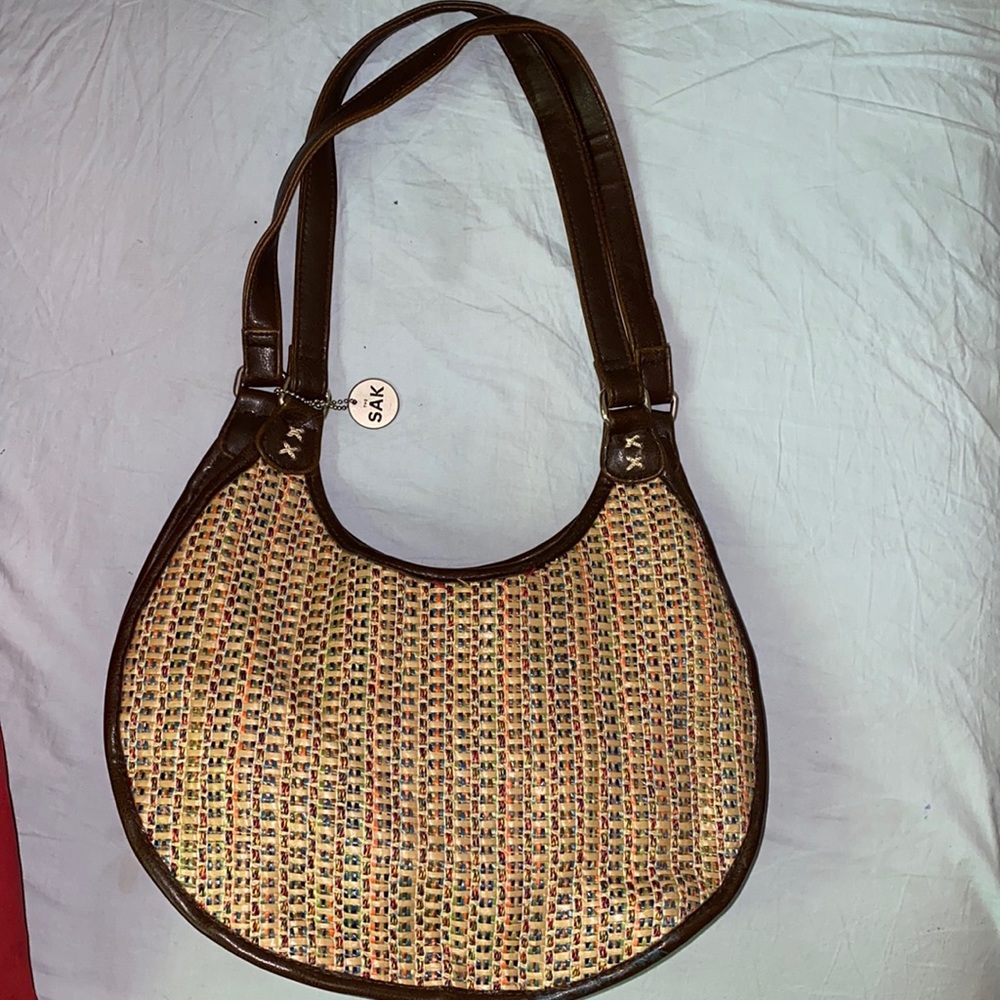 The SAK handbag purse. Colorful tweed and brown